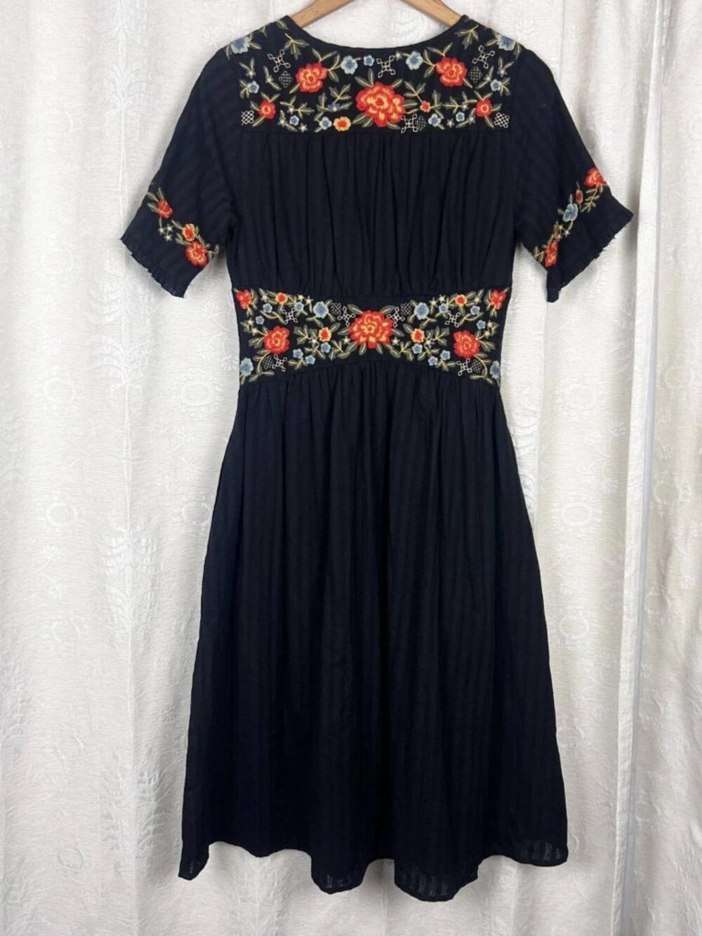 Roolee Ithaca embroidered midi shirt dress black nursing friendly cotton NEW - Picture 7 of 11